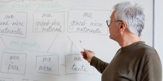 Un enseignant donne un cours de français
