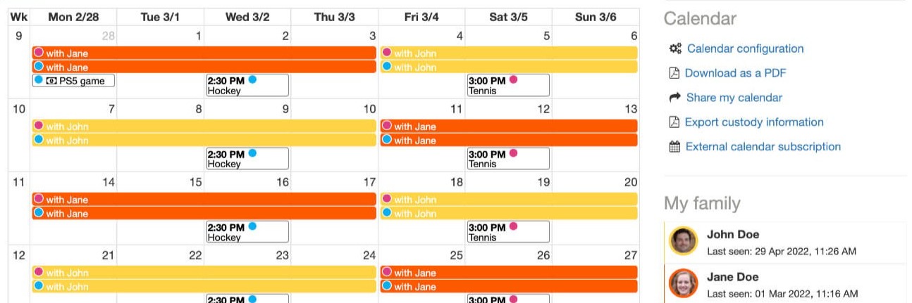 calendrier app 2houses
