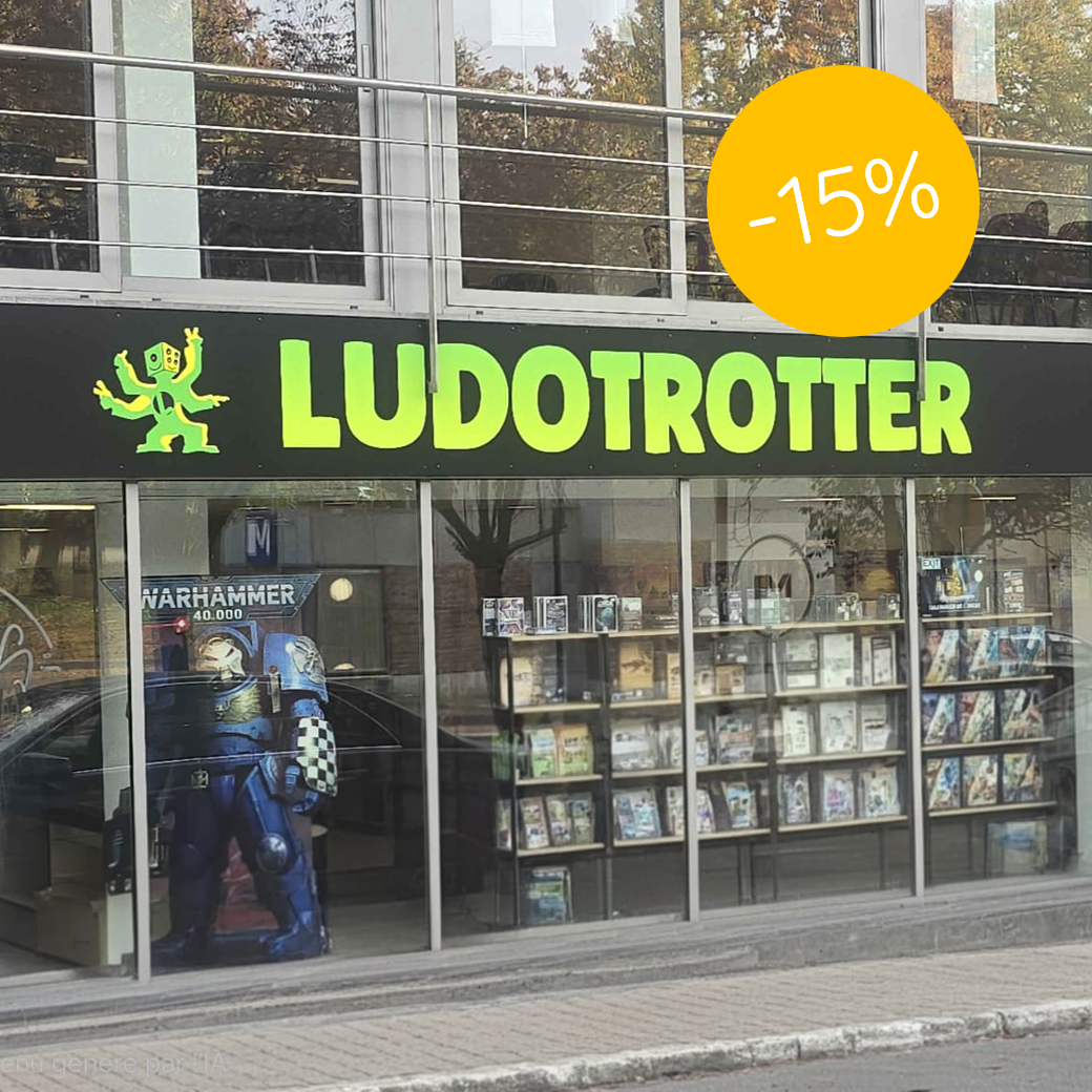 Devanture du magasin Ludotrotter, participant aux réductions de 15 % proposées par la Ligue des familles